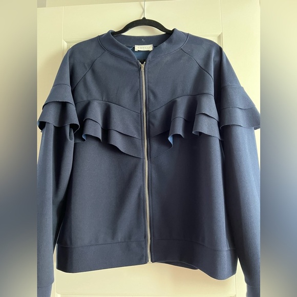 EMELIA Ruffle Bomber Jacket in Navy Women’s Size Large - Picture 10 of 10